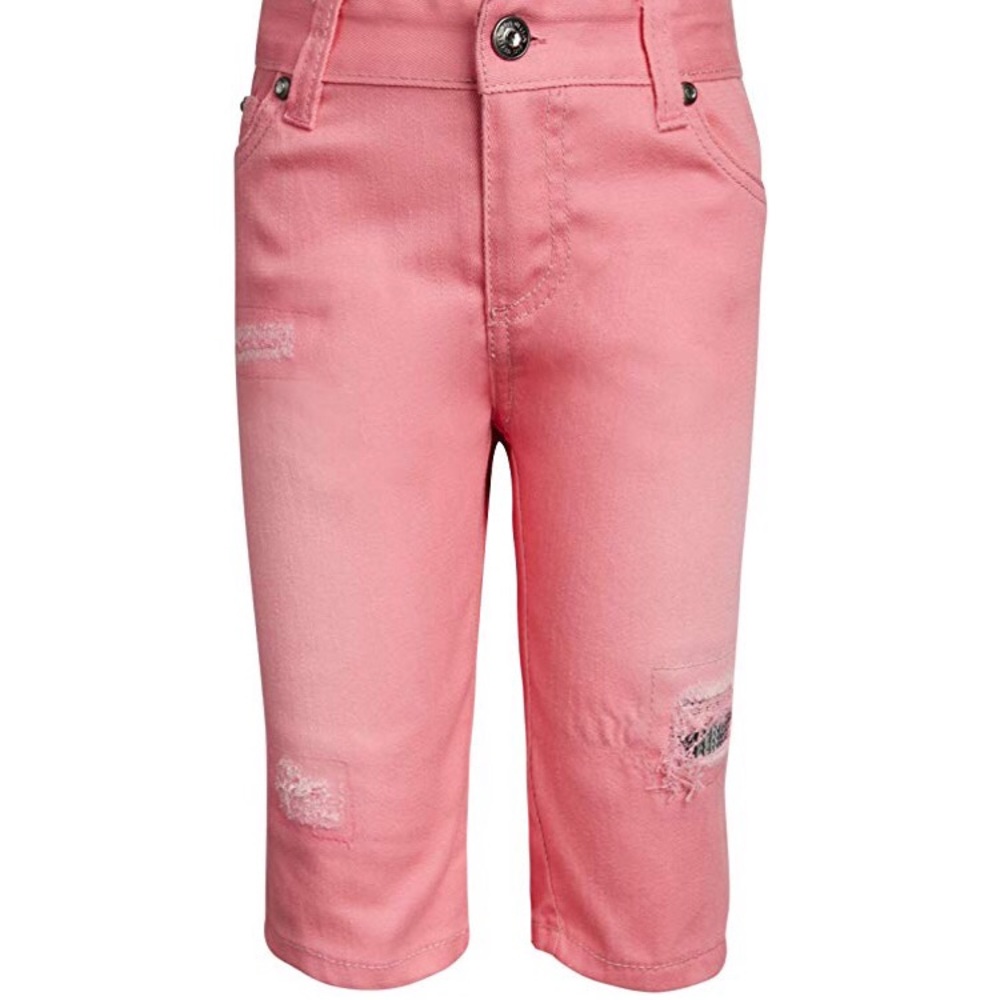 Light pink distressed denim shorts with sequins